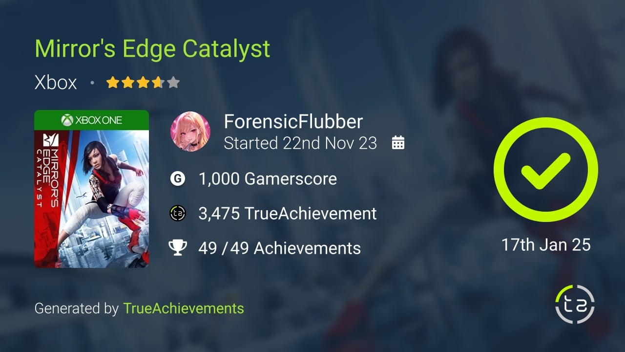 Mirror's Edge Catalyst achievement summary